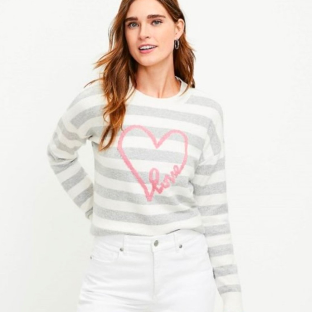 LOFT Love Gray White Striped Sweater XL